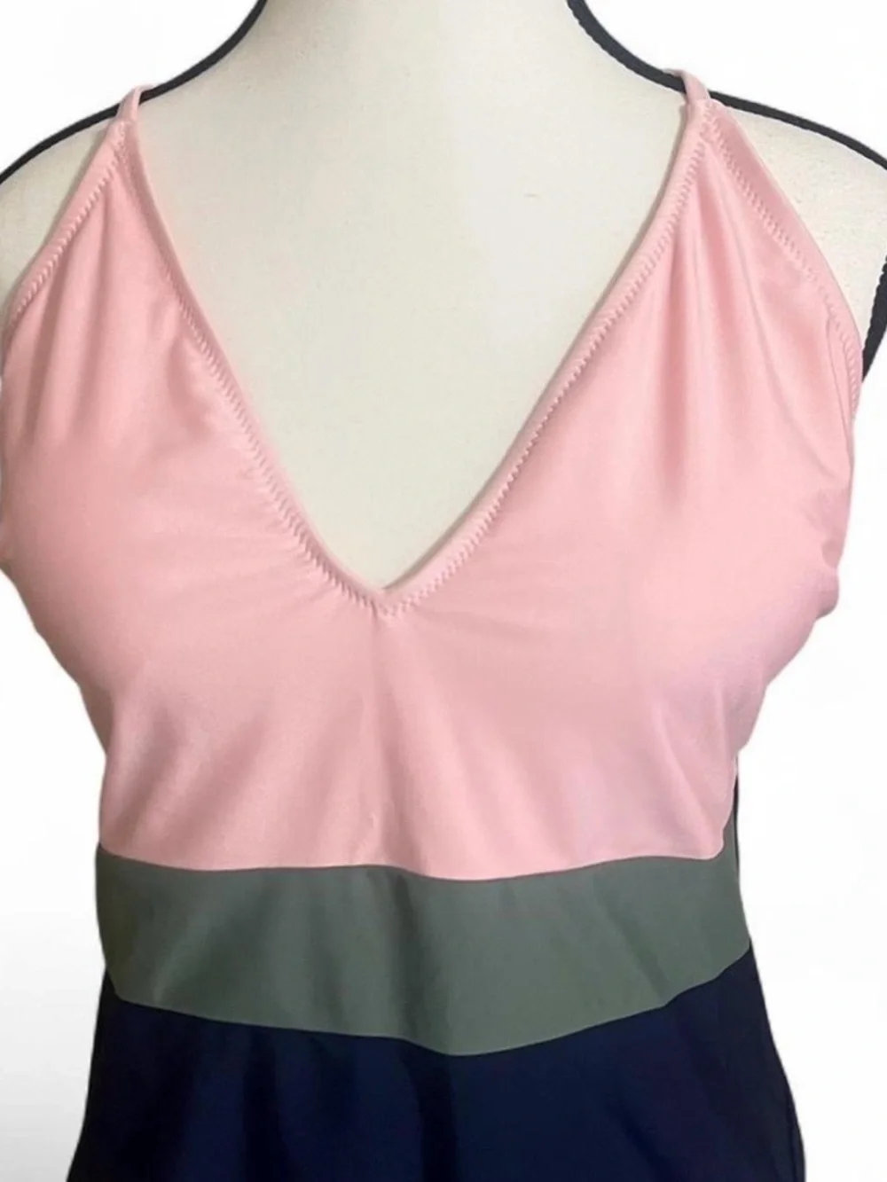 Cupshe OnePiece Swimsuit SzXL Colorblock Peach/Olive/Navy Beach/Pool/Resort Wear